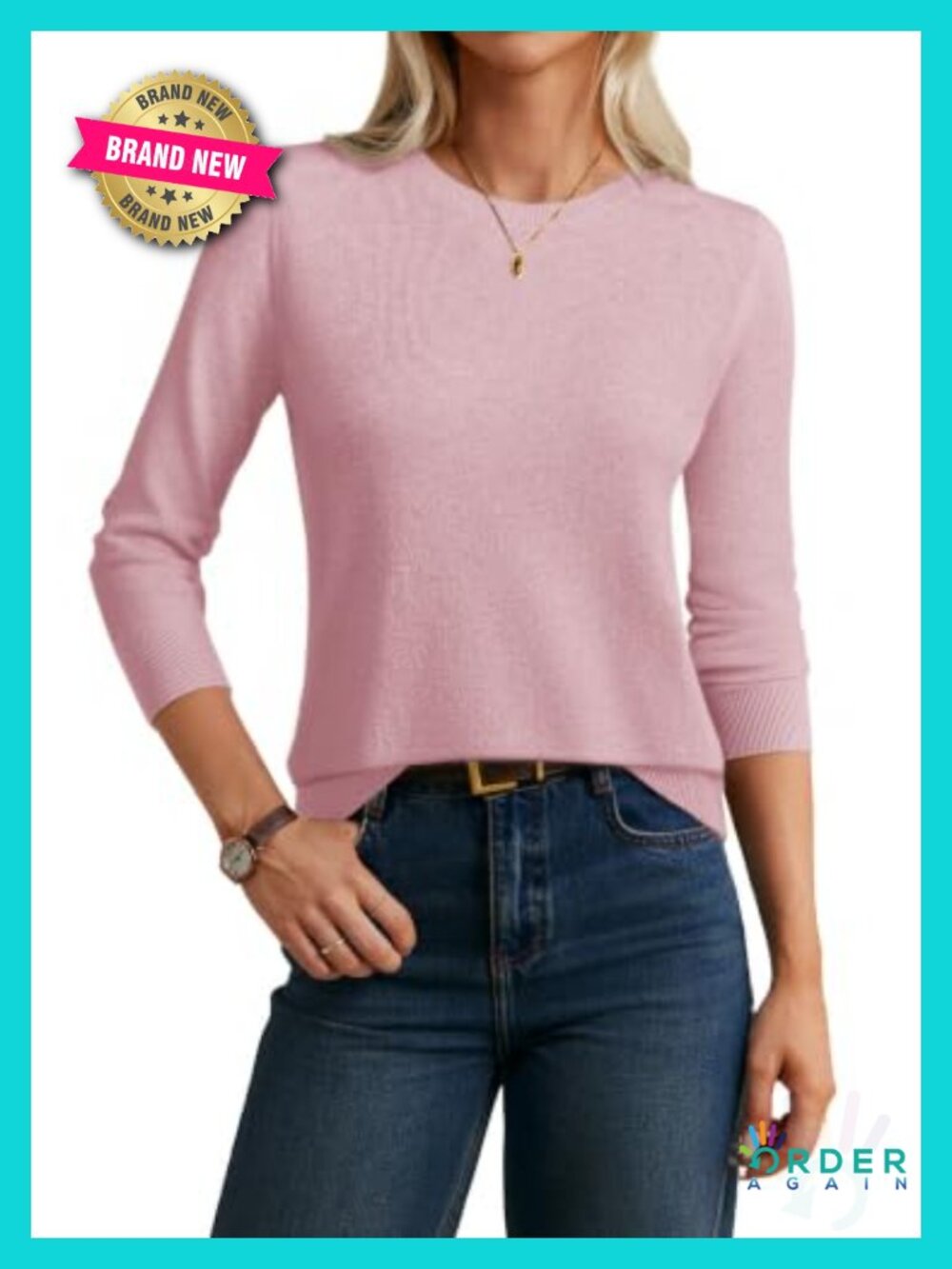 Merino Wool Cashmere Pullover Sweater Lightweight Crew Neck Long Sleeve